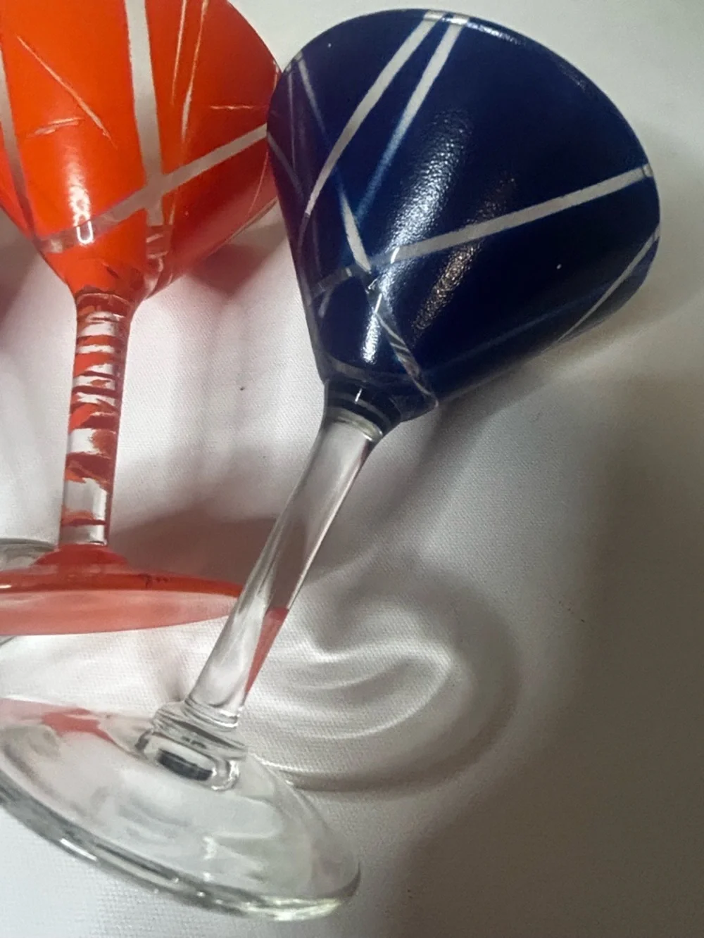Handpainted Martini Glasses Set of Four 4 Blue Orange Red Pink Home Decor